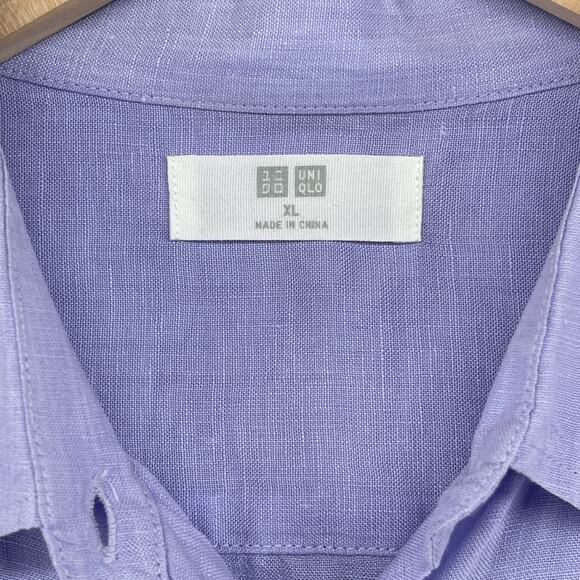 UNIQLO Top Womens XL 100% Linen Long Sleeve Button Front Shirt Blouse Purple - Picture 5 of 15